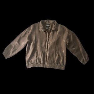 Stylish Brown/Tan Silk Vintage Bomber Jacket- Size L Abvien